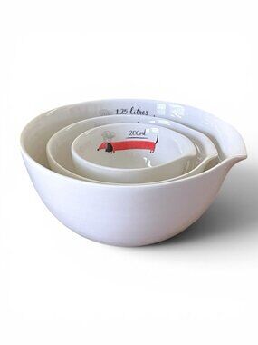 Fenella Smith Set of 3 Mixing Nesting Bowls Dachshund Chef Dog Lover Ceramic